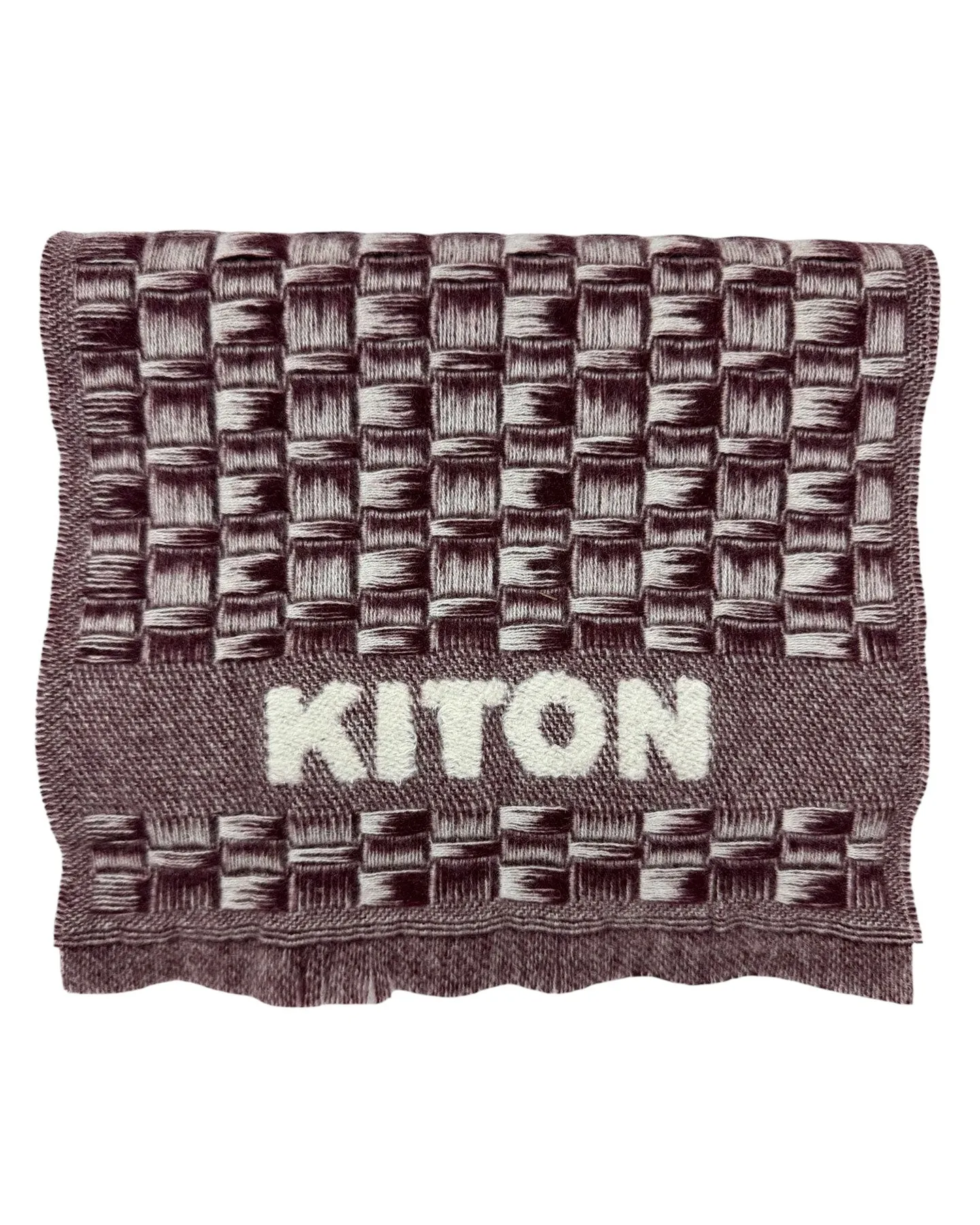 Kiton Cashmere Scarf Maroon Basketweave - Men Luxury Shawl SALE