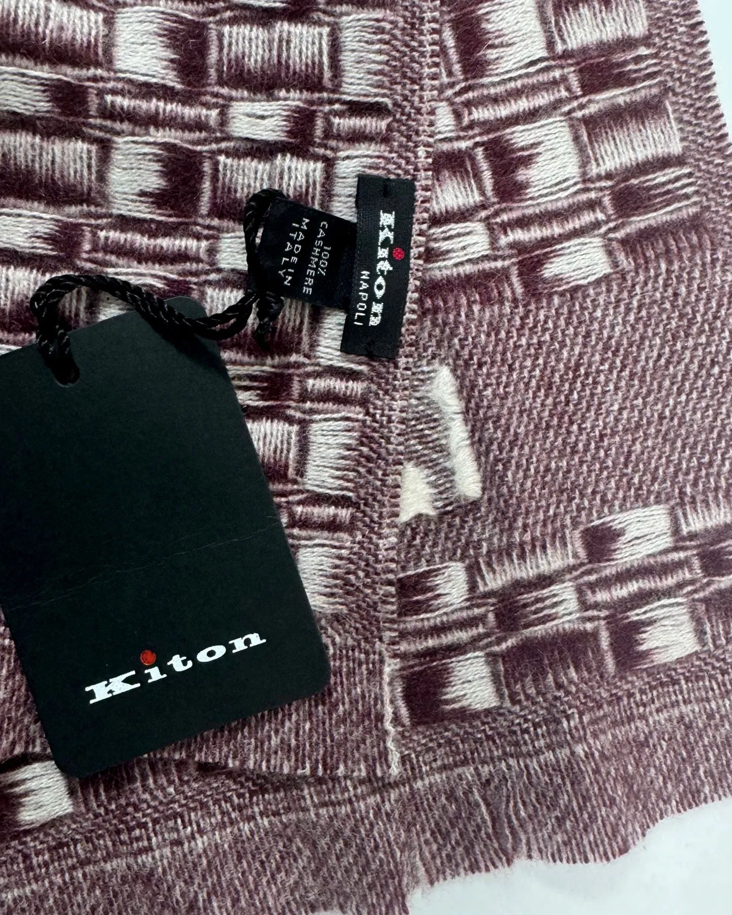 Kiton Cashmere Scarf Maroon Basketweave - Men Luxury Shawl SALE