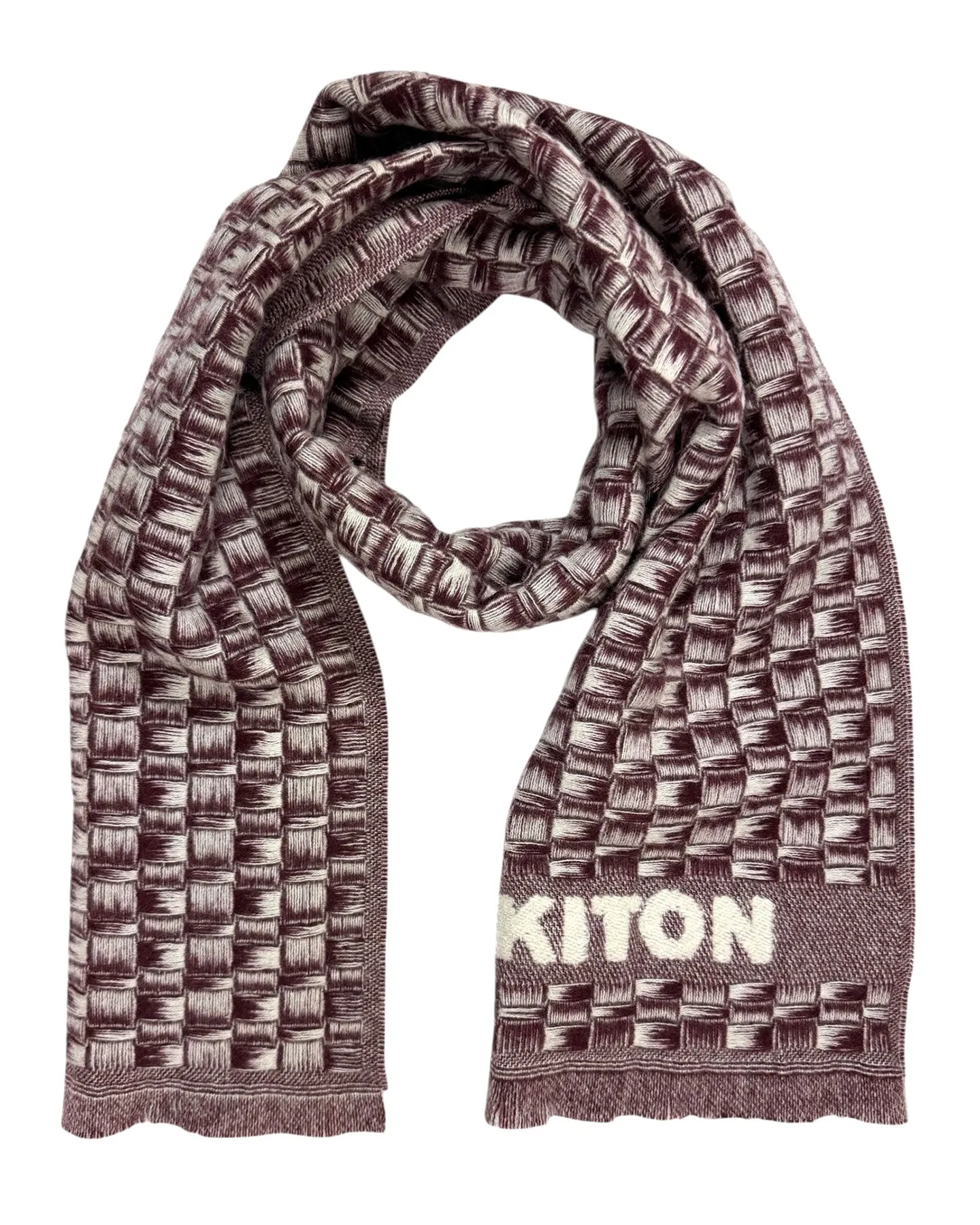 Kiton Cashmere Scarf Maroon Basketweave - Men Luxury Shawl SALE