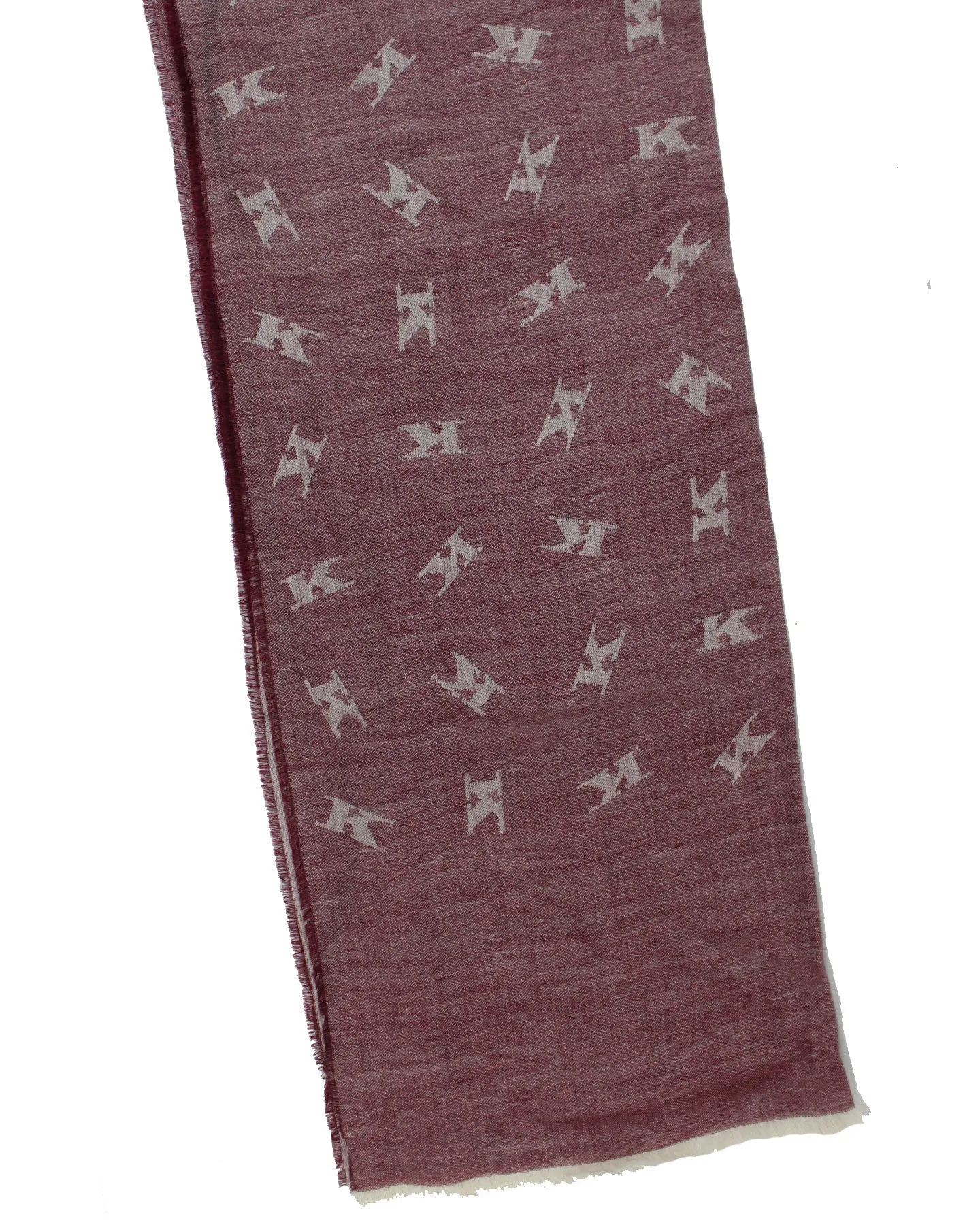 Kiton Scarf Maroon Gray K Logo Design - Wool Silk Shawl SALE