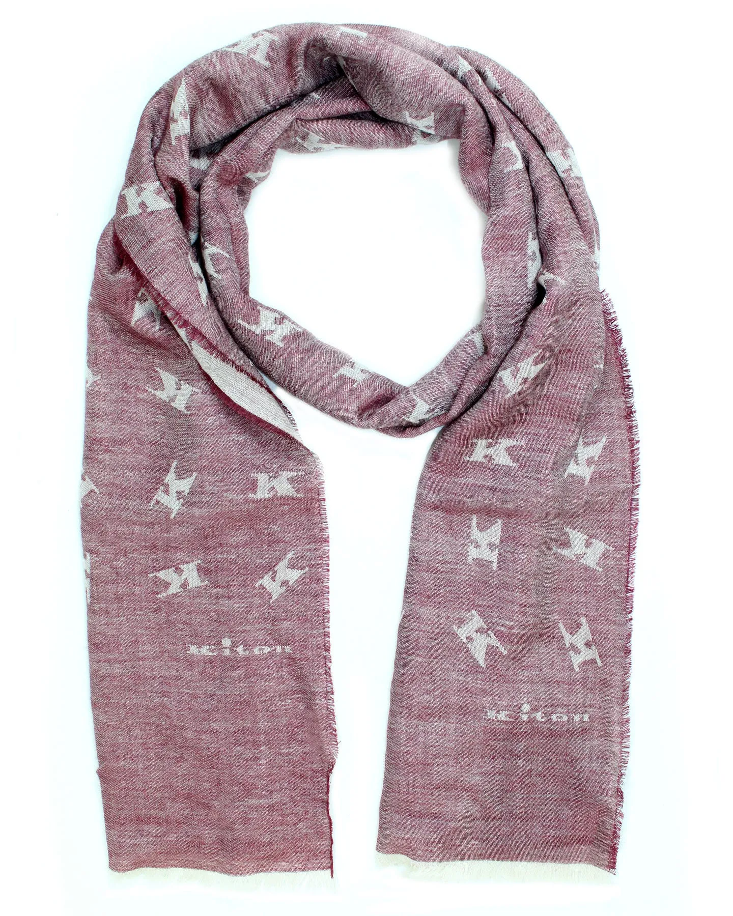 Kiton Scarf Maroon Gray K Logo Design - Wool Silk Shawl SALE