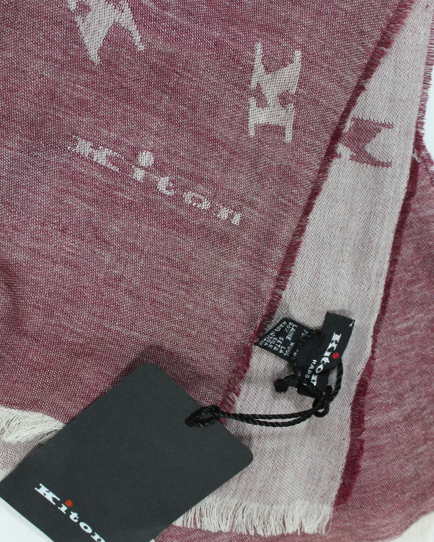 Kiton Scarf Maroon Gray K Logo Design - Wool Silk Shawl SALE