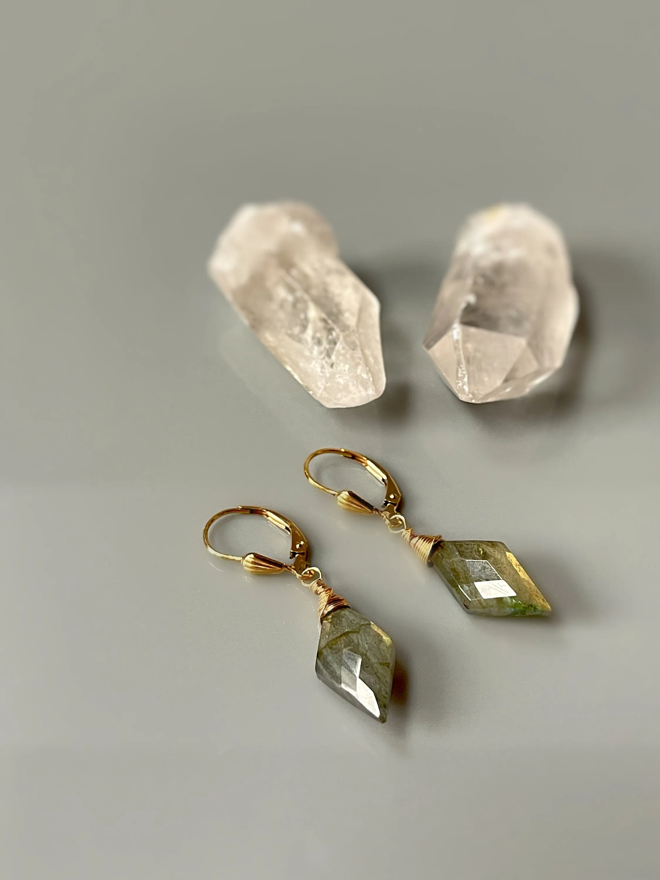 Labradorite Earrings Gold Lever back