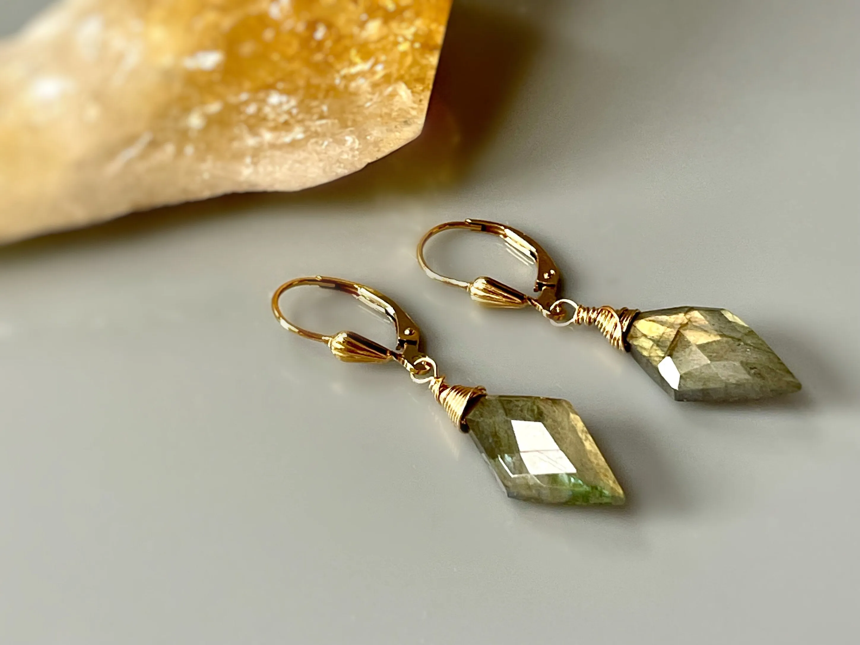 Labradorite Earrings Gold Lever back