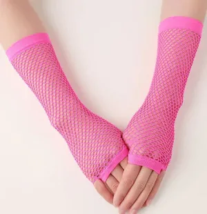 Long Fishnet Gloves Hotpink