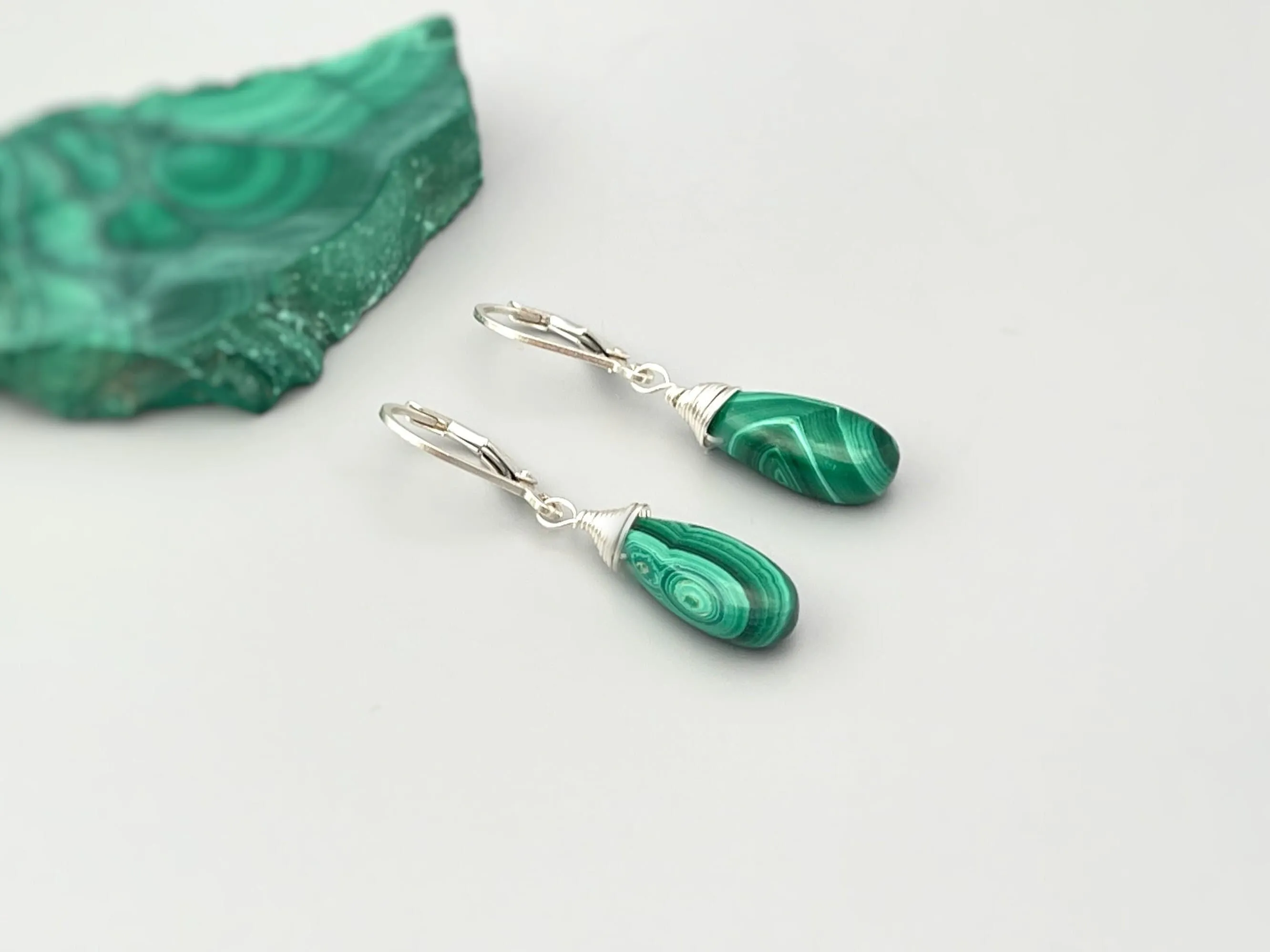 Malachite Earrings Gold dangle, Boho Smooth Green gemstone 14k Gold silver Rose Gold dangly handmade Birthstone artisan jewelry for women