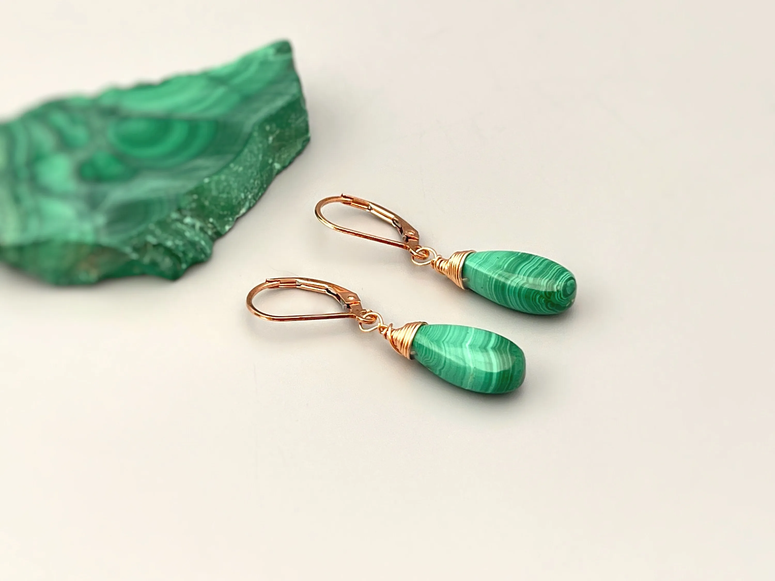 Malachite Earrings Gold dangle, Boho Smooth Green gemstone 14k Gold silver Rose Gold dangly handmade Birthstone artisan jewelry for women