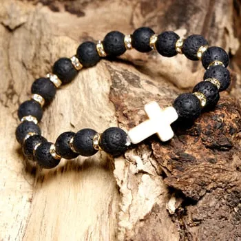 Moon Girl Amazonite Stone 8mm Beaded Cross Bracelets Femme Black Lava Stone Yoga Charm Girls Bracelet For Women Drop Shipping