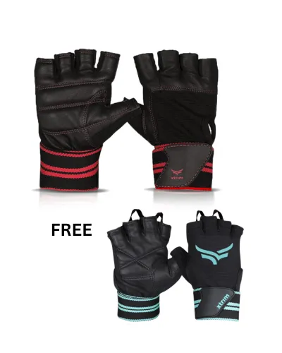 One Size Fits All Unisex Leather Gym Gloves   Gym Gloves for Men and Women (BUY 1 GET 1 FREE )