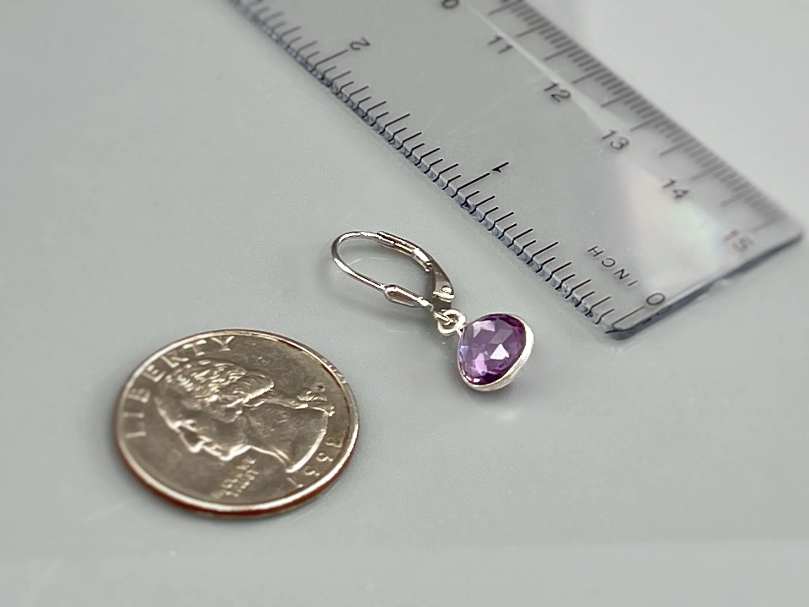 Pink Amethyst earrings bezel set silver