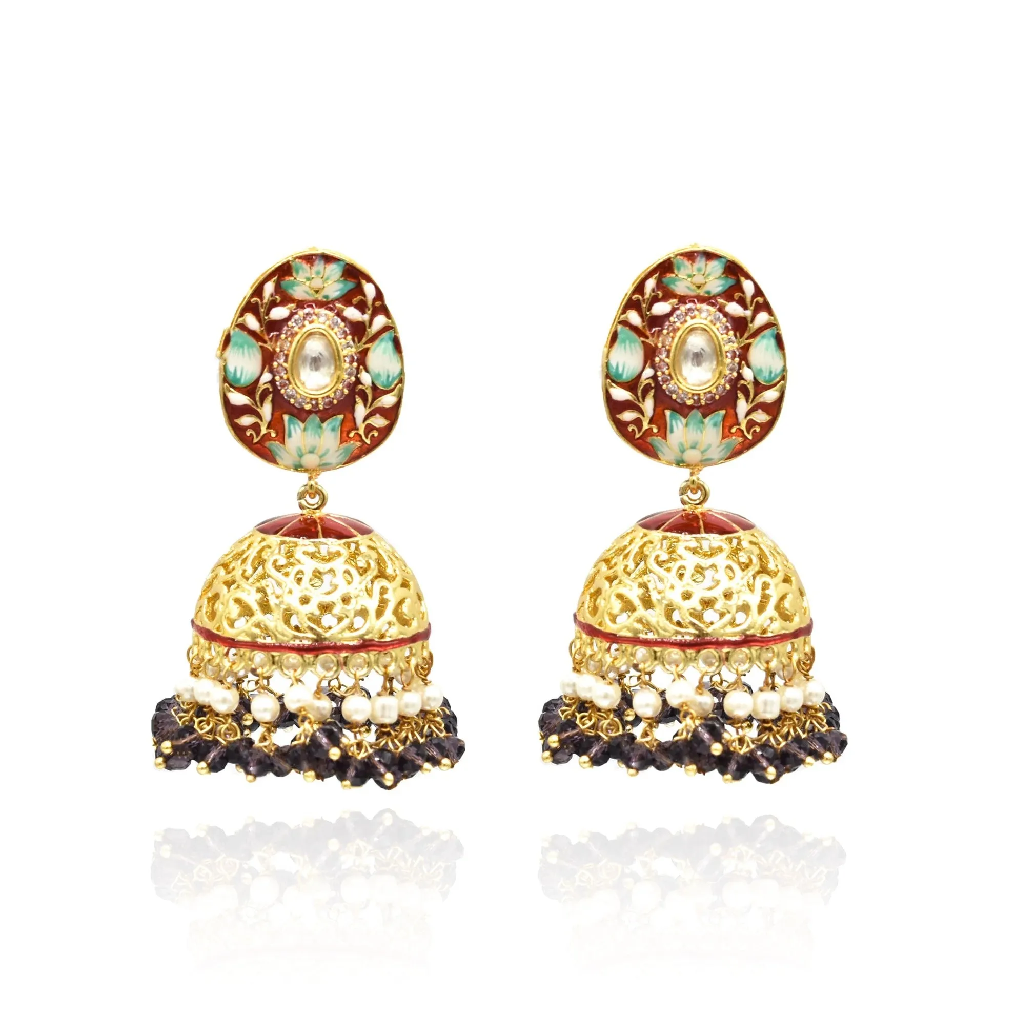 Preethi Meenakari Gold Jhumka