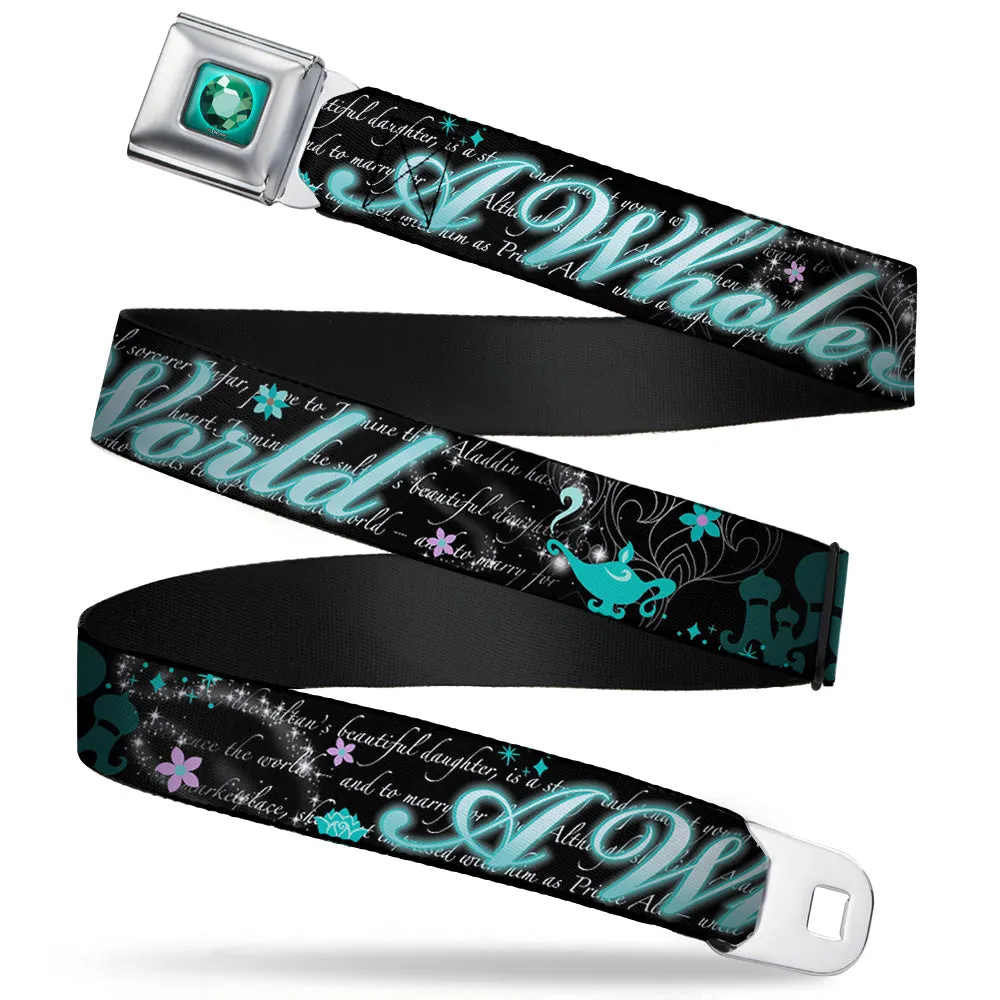 Princess Gem Full Color Turquoise Seatbelt Belt - Aladdin A WHOLE NEW WORLD/Story Script Webbing