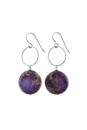Purpla Jasper Round Gemstone Long Earrings