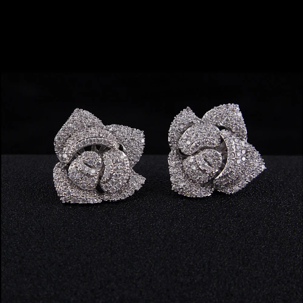 Rose CZ Micro Paved Cubic Zirconia Bridal Earrings, AAA CZ, Studs, Bride, Bridesmaids