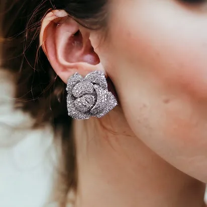 Rose CZ Micro Paved Cubic Zirconia Bridal Earrings, AAA CZ, Studs, Bride, Bridesmaids