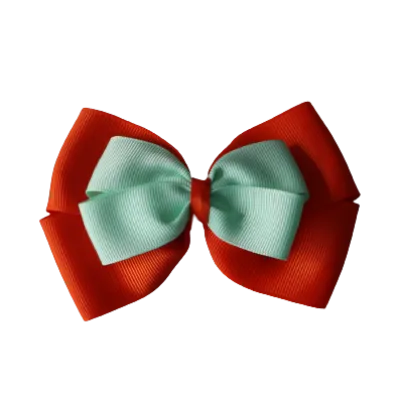 School Hair Accessories - Double Cherish Hair Bow 11cm - Autumn Orange Base & Centre Ribbon (24 colours top)