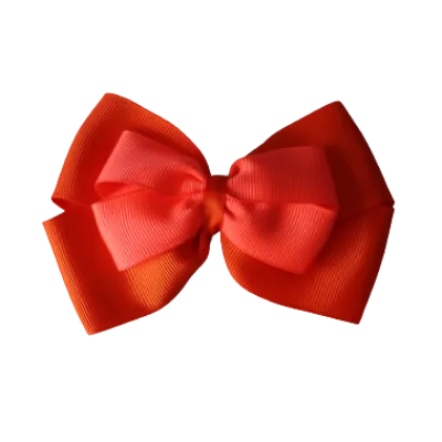 School Hair Accessories - Double Cherish Hair Bow 11cm - Autumn Orange Base & Centre Ribbon (24 colours top)