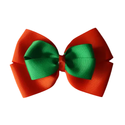 School Hair Accessories - Double Cherish Hair Bow 11cm - Autumn Orange Base & Centre Ribbon (24 colours top)