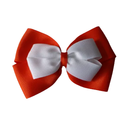 School Hair Accessories - Double Cherish Hair Bow 11cm - Autumn Orange Base & Centre Ribbon (24 colours top)