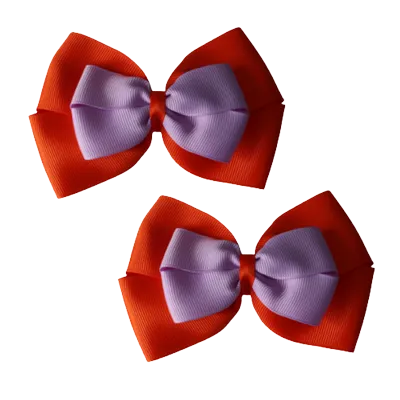 School Hair Accessories - Double Cherish Hair Bow 11cm - Autumn Orange Base & Centre Ribbon (24 colours top)