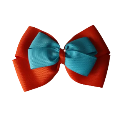 School Hair Accessories - Double Cherish Hair Bow 11cm - Autumn Orange Base & Centre Ribbon (24 colours top)