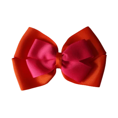 School Hair Accessories - Double Cherish Hair Bow 11cm - Autumn Orange Base & Centre Ribbon (24 colours top)