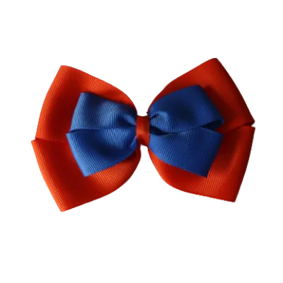 School Hair Accessories - Double Cherish Hair Bow 11cm - Autumn Orange Base & Centre Ribbon (24 colours top)