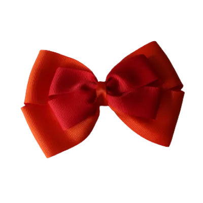 School Hair Accessories - Double Cherish Hair Bow 11cm - Autumn Orange Base & Centre Ribbon (24 colours top)