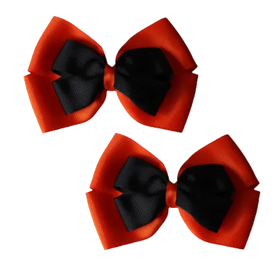 School Hair Accessories - Double Cherish Hair Bow 11cm - Autumn Orange Base & Centre Ribbon (24 colours top)