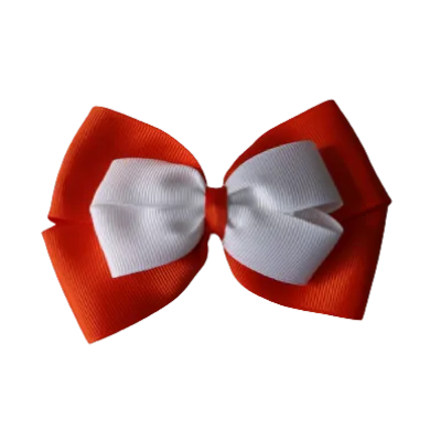 School Hair Accessories - Double Cherish Hair Bow 11cm - Autumn Orange Base & Centre Ribbon (24 colours top)