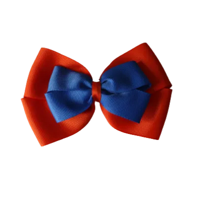 School Hair Accessories - Double Cherish Hair Bow 11cm - Autumn Orange Base & Centre Ribbon (24 colours top)