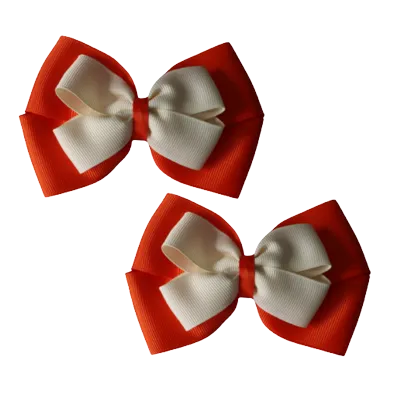 School Hair Accessories - Double Cherish Hair Bow 11cm - Autumn Orange Base & Centre Ribbon (24 colours top)