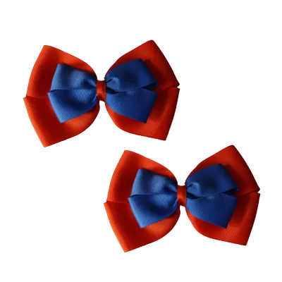 School Hair Accessories - Double Cherish Hair Bow 11cm - Autumn Orange Base & Centre Ribbon (24 colours top)