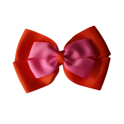 School Hair Accessories - Double Cherish Hair Bow 11cm - Autumn Orange Base & Centre Ribbon (24 colours top)
