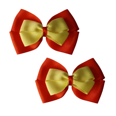 School Hair Accessories - Double Cherish Hair Bow 11cm - Autumn Orange Base & Centre Ribbon (24 colours top)