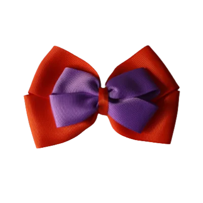 School Hair Accessories - Double Cherish Hair Bow 11cm - Autumn Orange Base & Centre Ribbon (24 colours top)