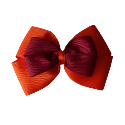 School Hair Accessories - Double Cherish Hair Bow 11cm - Autumn Orange Base & Centre Ribbon (24 colours top)