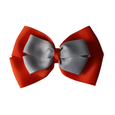 School Hair Accessories - Double Cherish Hair Bow 11cm - Autumn Orange Base & Centre Ribbon (24 colours top)
