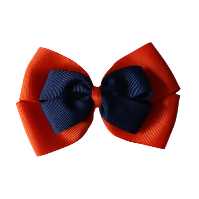 School Hair Accessories - Double Cherish Hair Bow 11cm - Autumn Orange Base & Centre Ribbon (24 colours top)