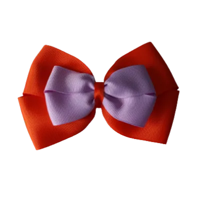 School Hair Accessories - Double Cherish Hair Bow 11cm - Autumn Orange Base & Centre Ribbon (24 colours top)