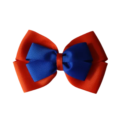 School Hair Accessories - Double Cherish Hair Bow 11cm - Autumn Orange Base & Centre Ribbon (24 colours top)