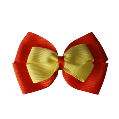 School Hair Accessories - Double Cherish Hair Bow 11cm - Autumn Orange Base & Centre Ribbon (24 colours top)