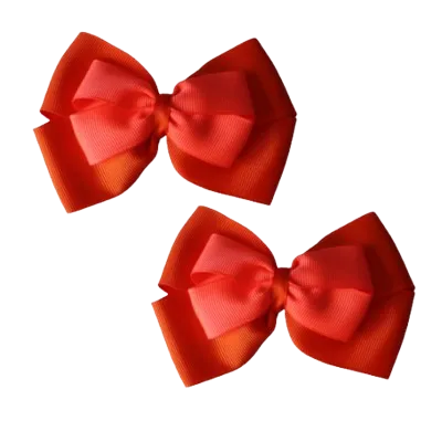 School Hair Accessories - Double Cherish Hair Bow 11cm - Autumn Orange Base & Centre Ribbon (24 colours top)