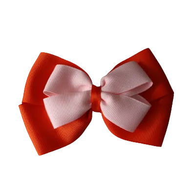 School Hair Accessories - Double Cherish Hair Bow 11cm - Autumn Orange Base & Centre Ribbon (24 colours top)