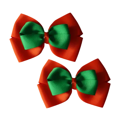 School Hair Accessories - Double Cherish Hair Bow 11cm - Autumn Orange Base & Centre Ribbon (24 colours top)