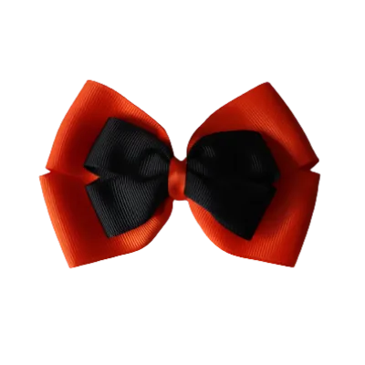 School Hair Accessories - Double Cherish Hair Bow 11cm - Autumn Orange Base & Centre Ribbon (24 colours top)
