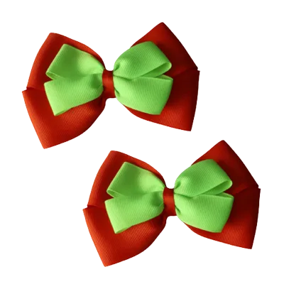 School Hair Accessories - Double Cherish Hair Bow 11cm - Autumn Orange Base & Centre Ribbon (24 colours top)
