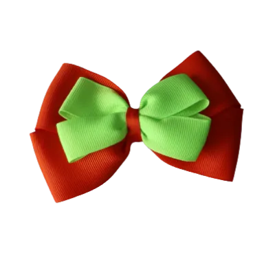 School Hair Accessories - Double Cherish Hair Bow 11cm - Autumn Orange Base & Centre Ribbon (24 colours top)