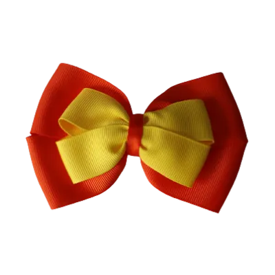 School Hair Accessories - Double Cherish Hair Bow 11cm - Autumn Orange Base & Centre Ribbon (24 colours top)