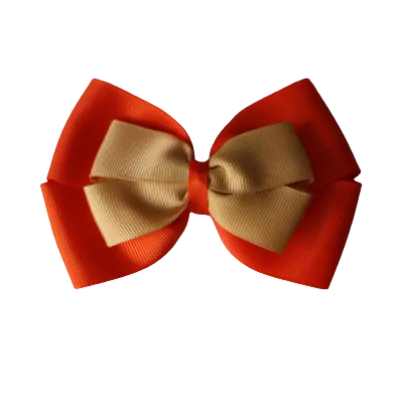School Hair Accessories - Double Cherish Hair Bow 11cm - Autumn Orange Base & Centre Ribbon (24 colours top)